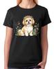 Floral Shih Tzu Puppy Illustration Ladies T-Shirt Cute Dog Art Tee