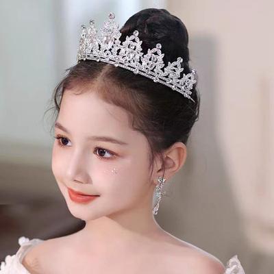 New Children's Princess Crown Crystal Tiara Hair Accessories For Girls Pink Crystal Tiara Dance Performance Birthday Gift Crown