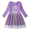 Vestido de Princesa de Malla con Lentejuelas Arcoíris de Kpop Demon Slayer para Niñas - Manga Corta de Verano y Manga Larga de Primavera/Otoño