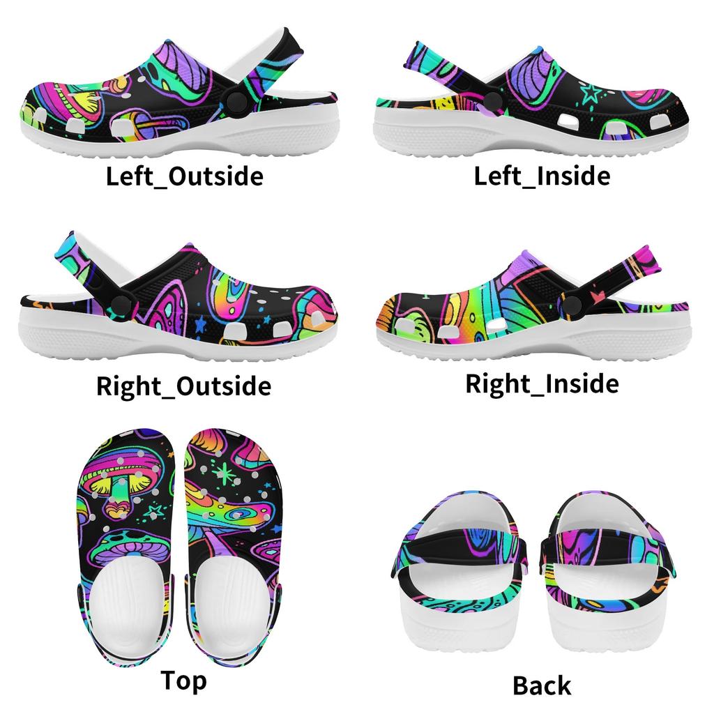 White EVA Clogs with Feather Leaf Print, Lightweight Slip On Garden Shoes, Breathable Beach Sandals, Indoor Outdoor Slippers for Men Women