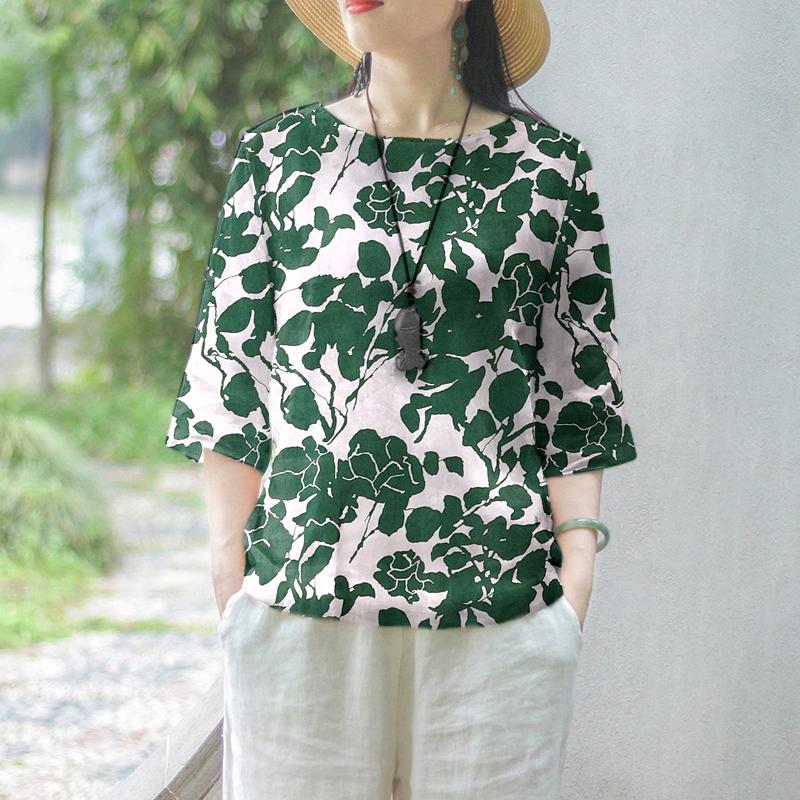 

ZANZEA Летние женские свободные топы с круглым вырезом и рукавами 3/4 с цветочным принтом 5XL хаки