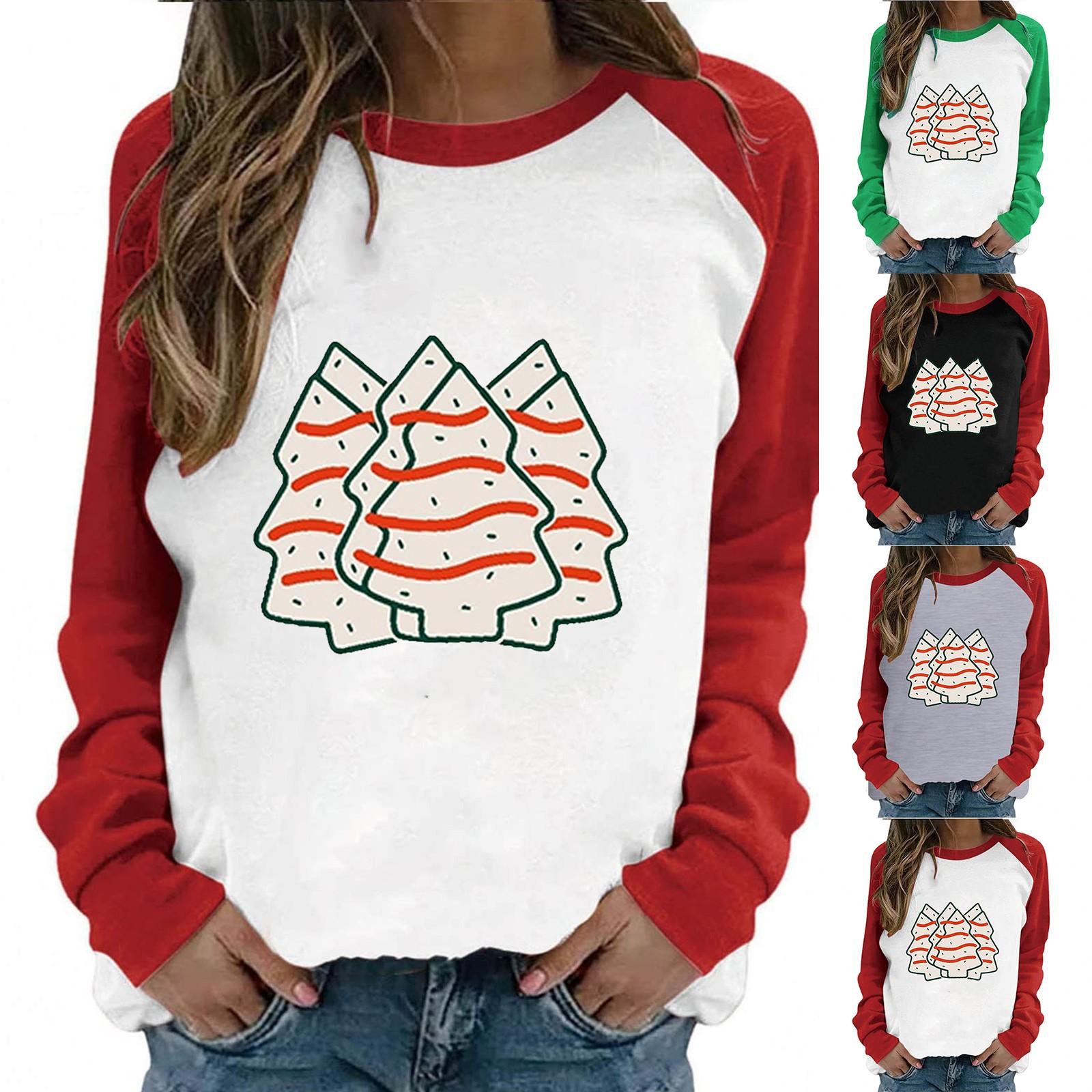 

Женская повседневная футболка с длинными рукавами с рождественским принтом и рукавами реглан