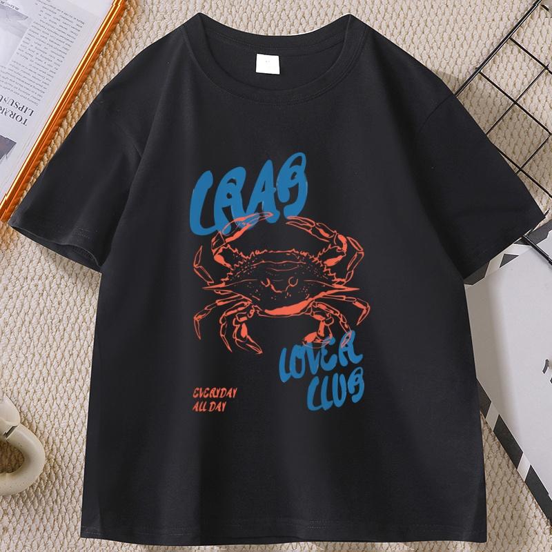 Crab T Shirt Funny Food Tshirt Retro Graphic Tee Summer Seafood Short Sleeve Tshirt Unisex Women Cotton Short Sleeve Tops Tee