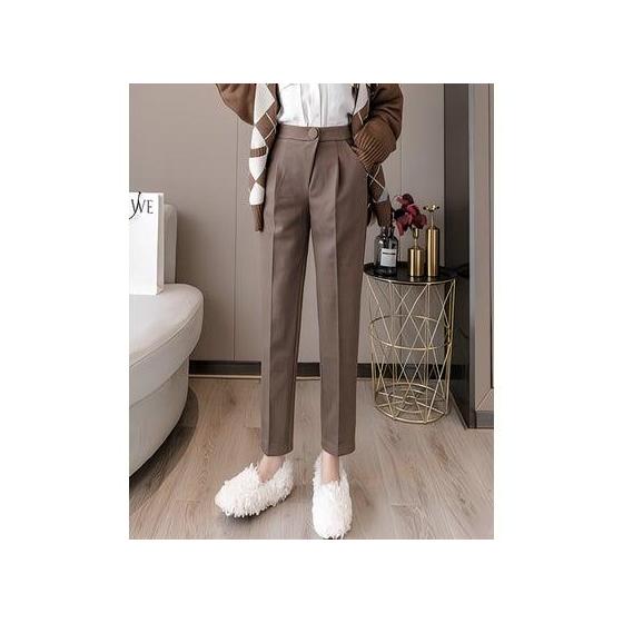 Lily of Valley Slacks Wool Touch Pants Loose Bottoms Center Press High Waist Faux Wool
