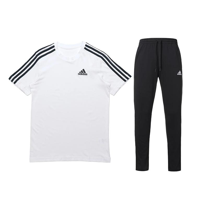

Adidas American Street Style Striped Crew Neck Versatile Short Sleeve T-Shirt With Drawstring Long Pants Casual Sports Set Men Sets GL3733+GK9222 M