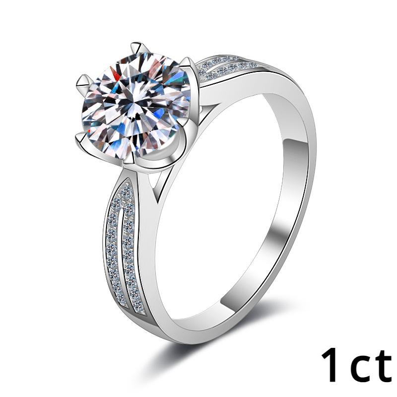S925 Silver Ring for Women Platinum Plated Pt950 Inlaid with D Color Moissanite Diamond Ring Empty Support Wedding Ring Proposal Diamond Finger