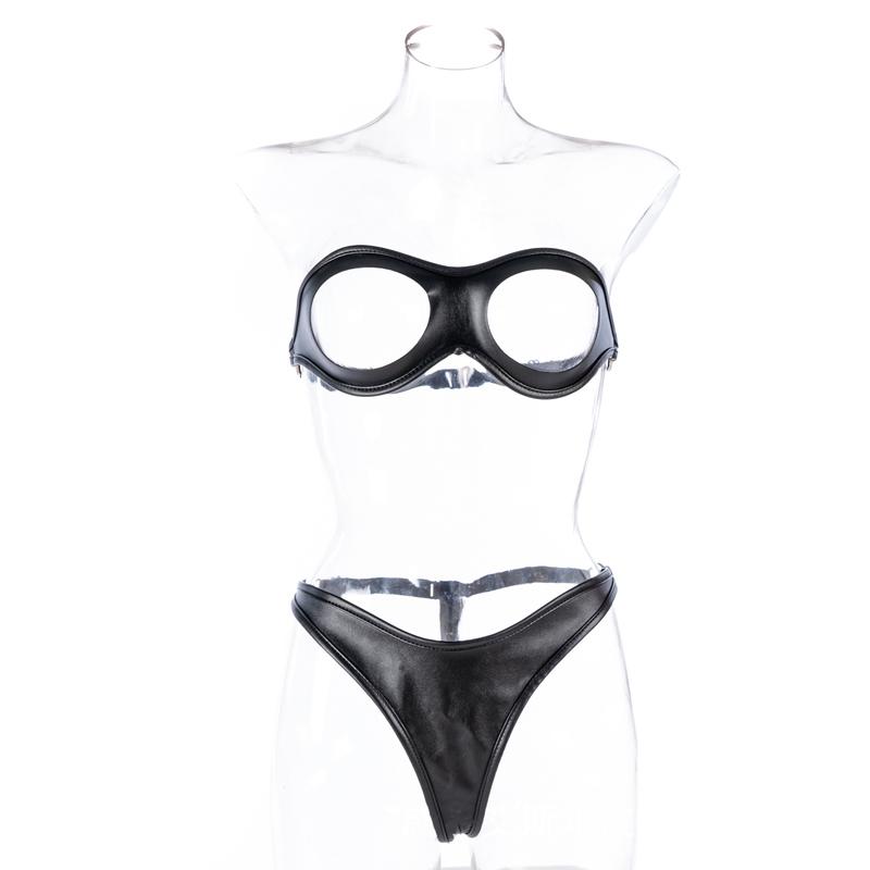 Sexy Temptation Lingerie Open Cup Bustier Set s koženým bondage oblečením pro fetiš BDSM Bundle pro dospělé sexuální hračky