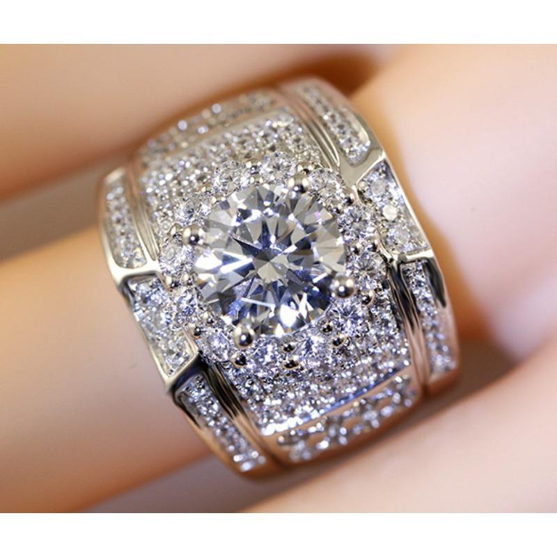 Luxus Gruppe Eingelegter Herrenring Ringe Modisch Europäischer und Amerikanischer Diamantenstil Sterlingsilber Herren- und Damenringe Plattiert mit Weißgold