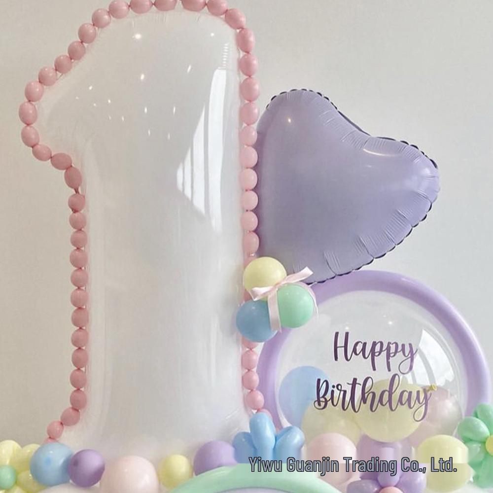 Set de Globos de Cumpleaños de Aluminio Blanco de 32 Pulgadas - Serie de Números Ma Ka