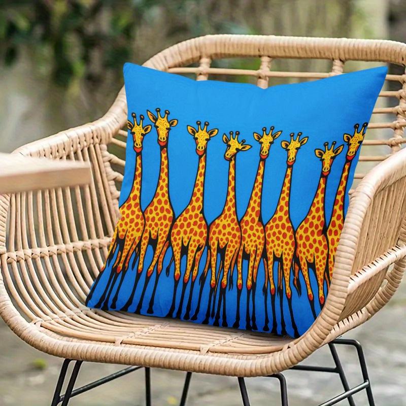 Pillowcase 1Pc, Standing Giraffe Group, Printed Holiday Theme Cushion Cover With Hidden Zipper, Suitable For Sofa, Living Room,