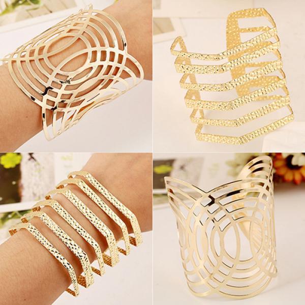 Het mode Unisex Geometrisk Urholkad Guld Silver Armring Punk Manschett Vridet Armband