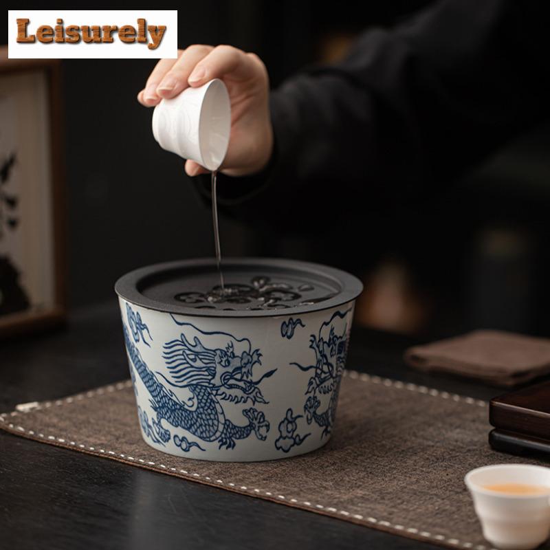 Blue And White Antique Jianshui Japanese Tea Wash Bowl Tea Residue Barrel Water Washing Slag Tank Chaxi Cafes Collection Craft