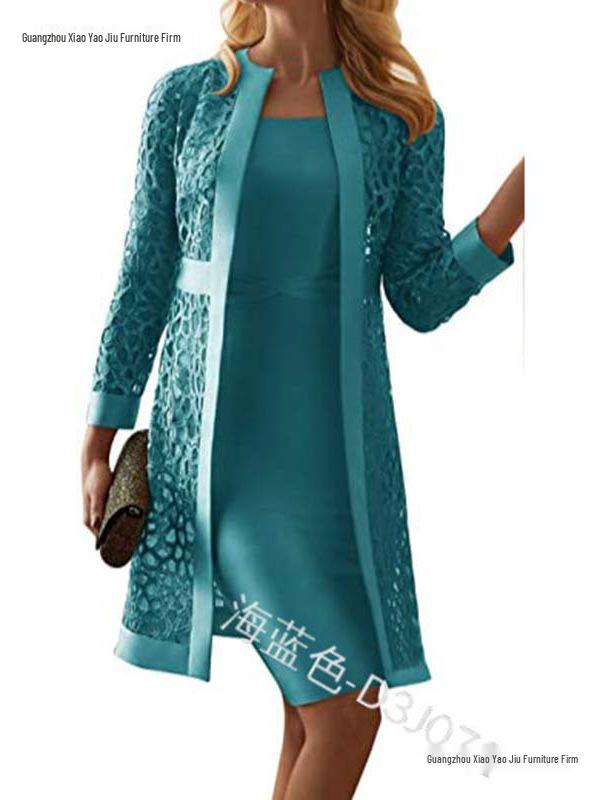 Damski dwuczęściowy komplet: koronkowy kardigan i sukienka
