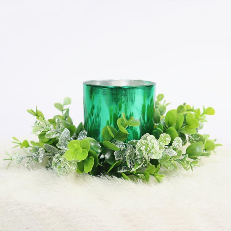 Candle Rings 3" Center Eucalyptus Candle Ring Artificial Mini Wreath Pillar Candle Holder Twig Spring Candle Wreaths for LED Candles Birthday Wedding