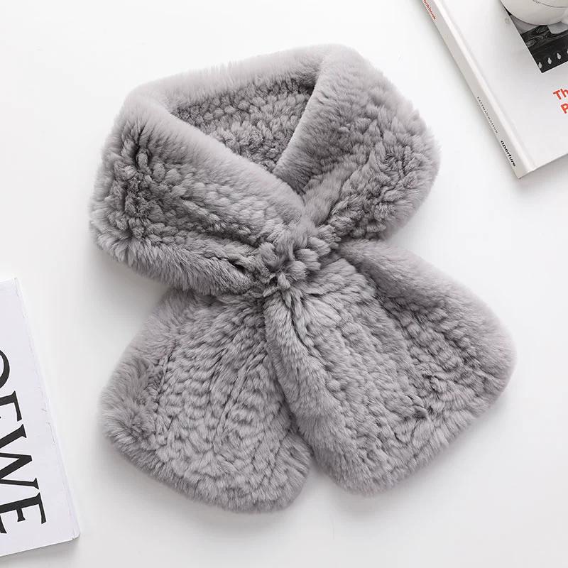Rex Rabbit Hair Scarf Hat Two-piece Set Winter Women Middle-aged and Elderly Rex Rabbit Hair Braided Elastic Warm Thickened Hat