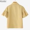 ZANZEA Women Summer Turn Down Collar Puff Short Sleeve Blouse