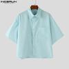 INCERUN Oversized Lapel Neck Short Sleeve Pocket Buttons Causal Shirts Tops