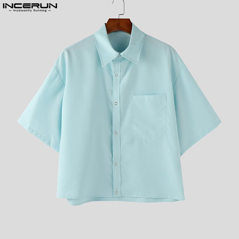 INCERUN Oversized Lapel Neck Short Sleeve Pocket Buttons Causal Shirts Tops