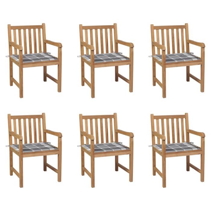 Maison Exclusive - Chaises de jardin lot de 6 et coussins carreaux gris bois teck