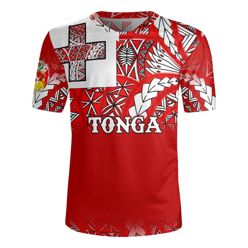 Harajuku 3D Tonga Rugby-Jersey Print V Neck T Shirt The Kingdom Of Tonga Emblem