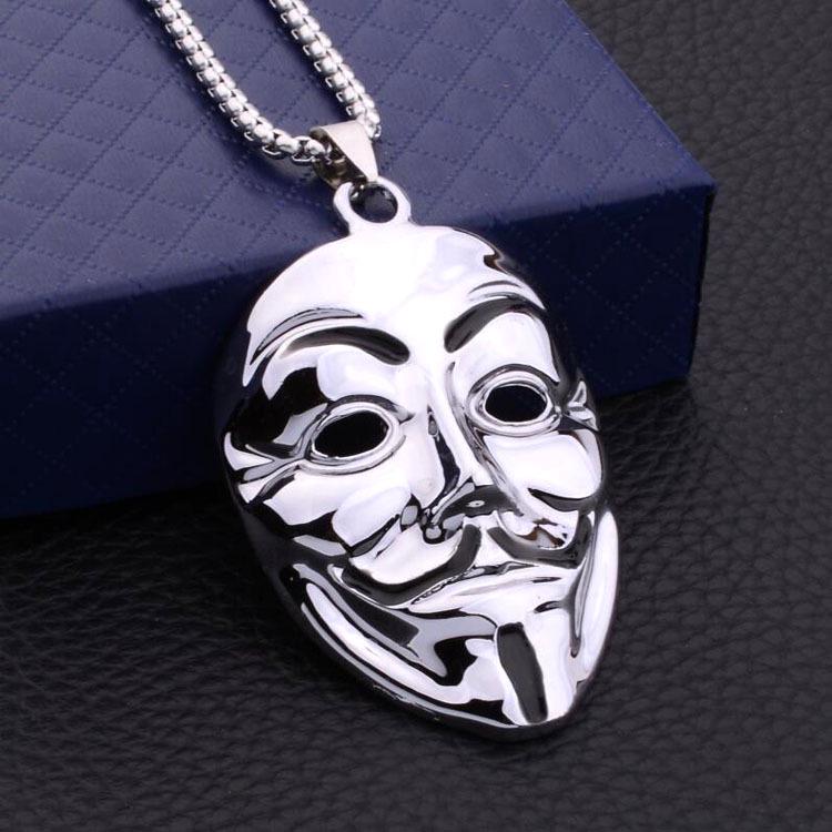V-for-Vendetta Pendant Necklace: Titanium Steel Hip Hop Style, Long Chain, Trendy for Men