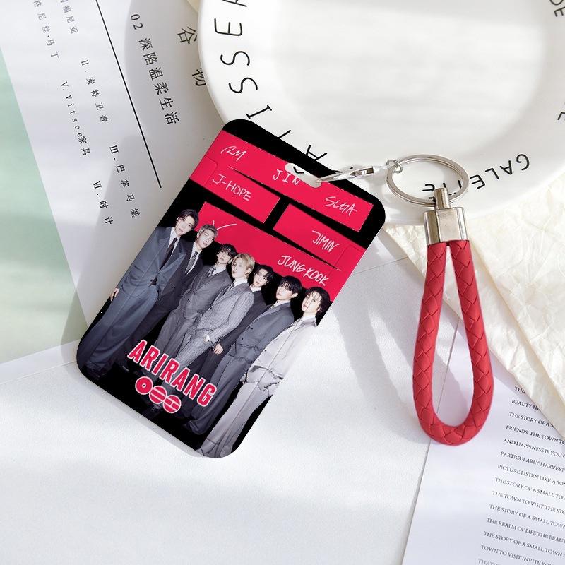 BTS Sliding Photocard Holder, Protective ID Badge Card Case with Braided Keychain Strap, Student Campus Bus Meal Card Protector Merch for ARMY