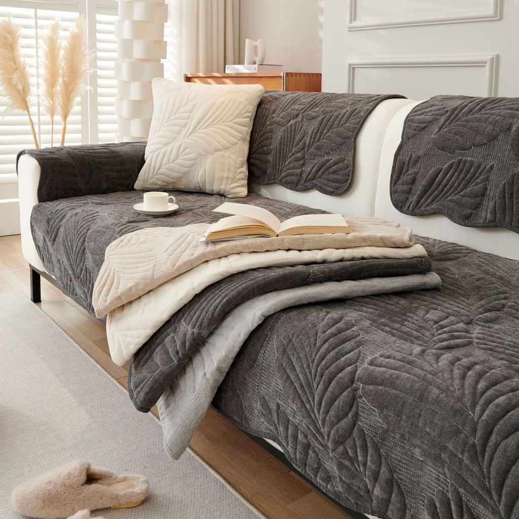 Kremowy Styl Nordycka Poduszka na Sofę Uniwersalna na Cztery Pory Roku Antypoślizgowa Prosta Poduszka Pokrowiec na Sofę z Chenille Pokrowiec Ręcznikowy