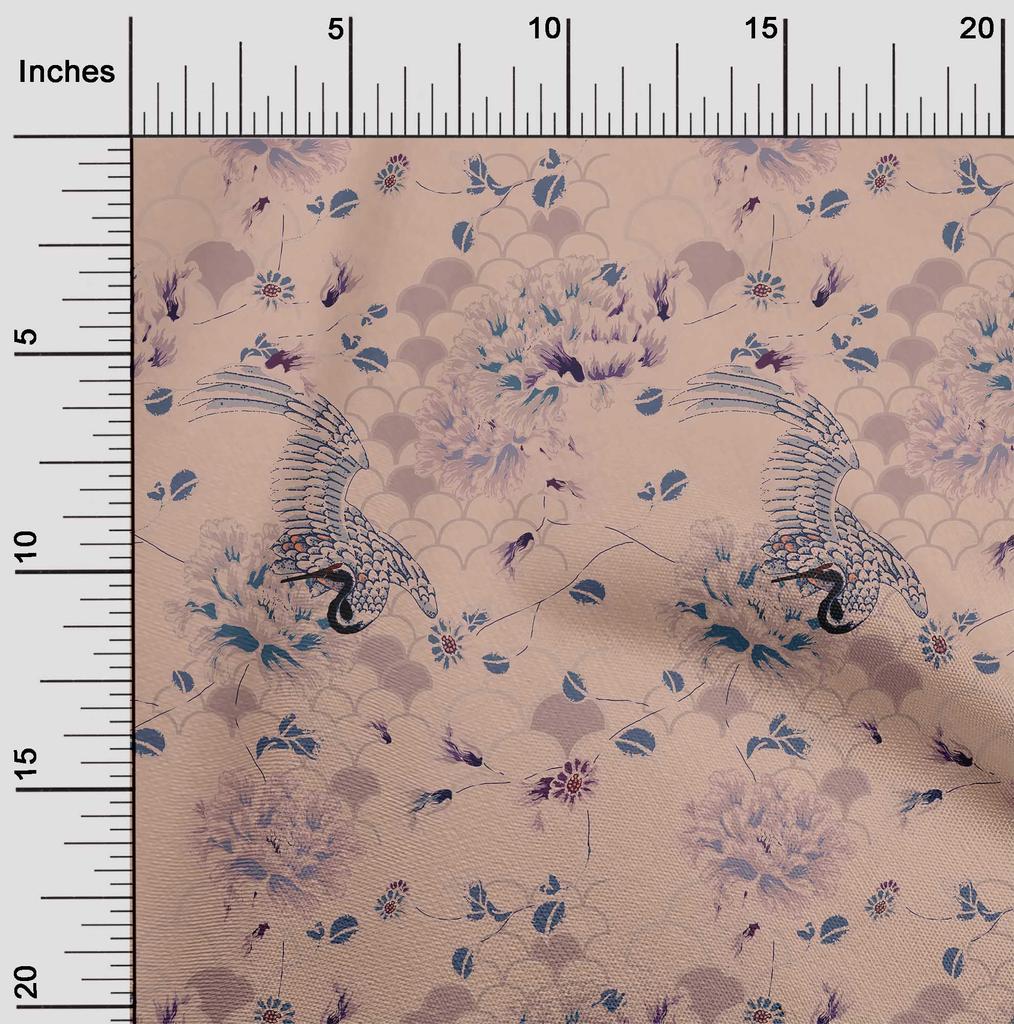 oneOone Cotton Flex Off White Fabric Floral & Peacock Quilting Supplies Print Sewing Fabric By The Yard 40 Inch