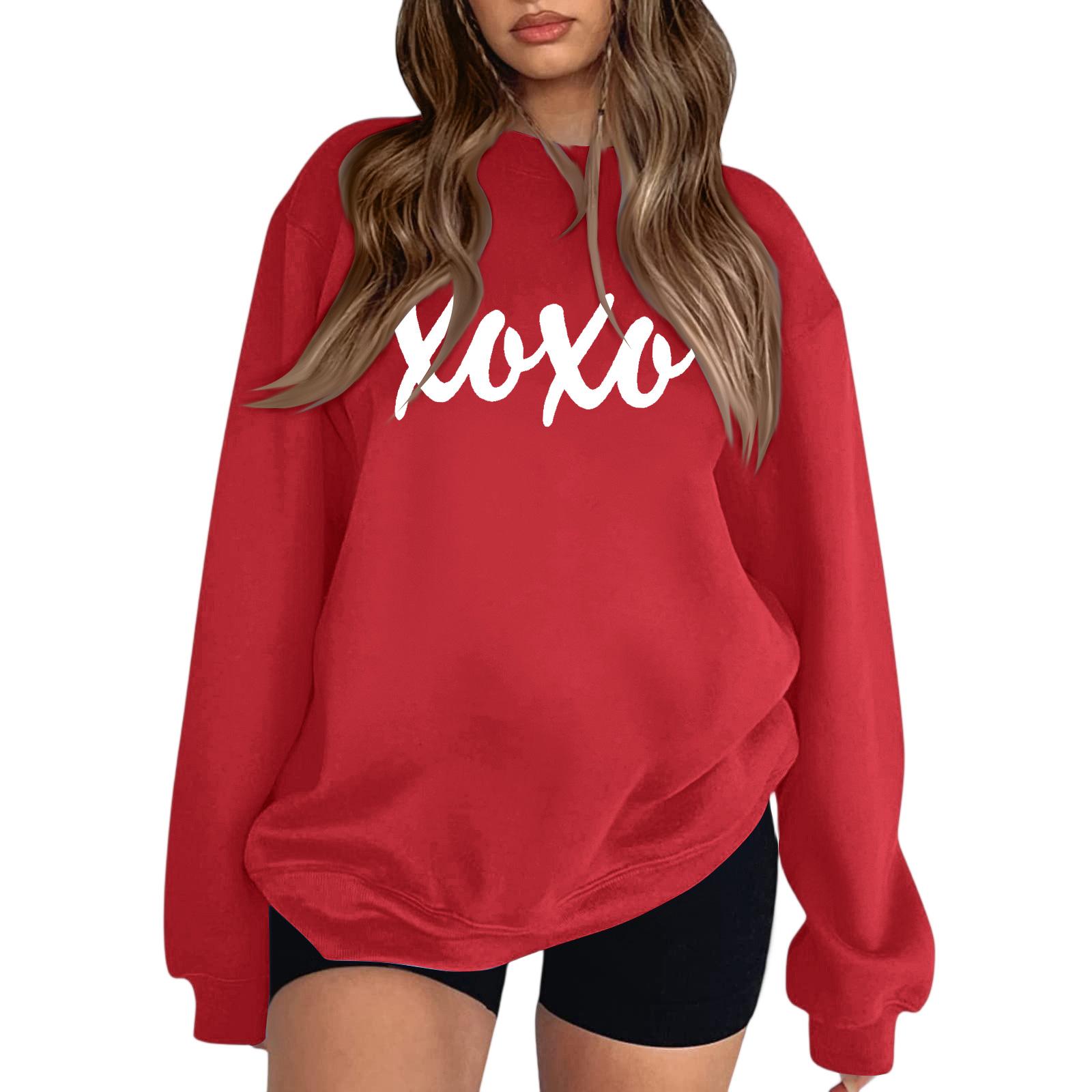 

Women s Fashion Round Neck Long Sleeve Solid Color Letter Top Sweatshirt M