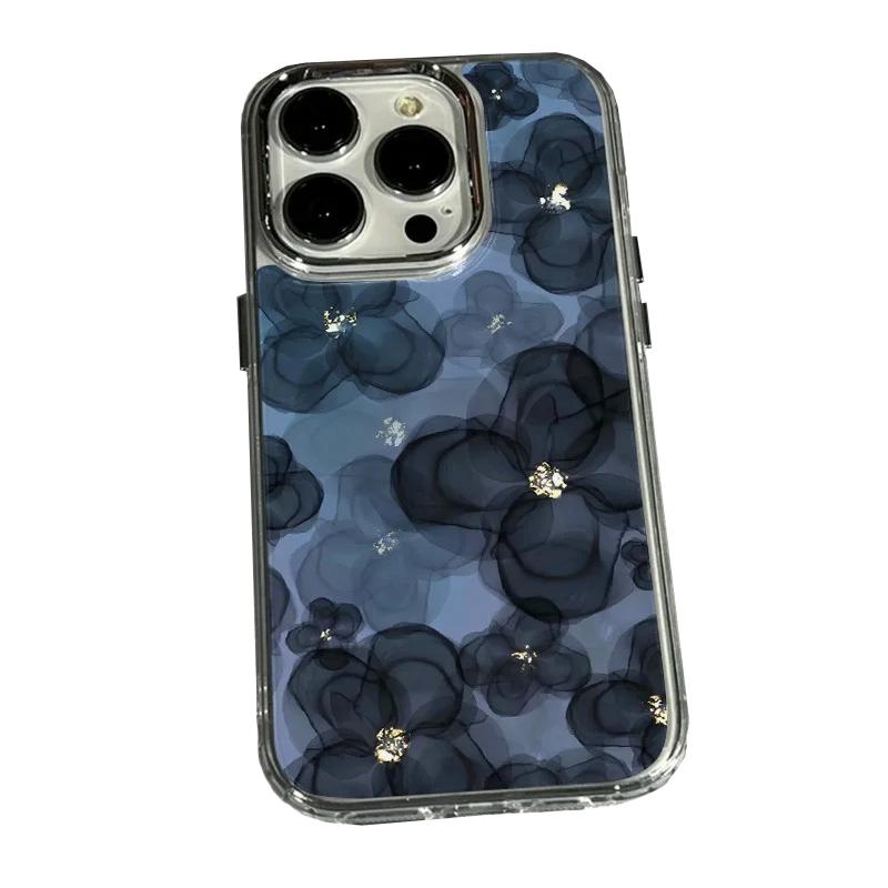 Dark Blue Floral Case for Samsung Galaxy S26 Edge S25 S24 S23 FE S22 Ultra Plus A73 5G A72 4G A71 A57 A55 A56 A51 4G TPU Cover