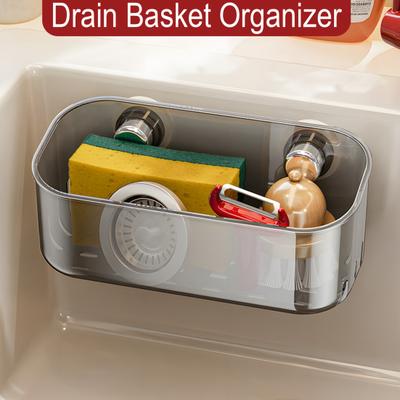Sünger Tutucu Vantuzlu Lavabo Köşe Rafı Büyük Kapasiteli Güçlü Yük Taşıma Kolay Kurulum Mutfak Lavabosu Düzenleyici