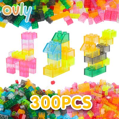 300 Pieces Transparent Building Blocks Boys and Girls City DIY Creative Bricks Compatible MOC Bricks Bulk Base Plate Educational Kids Toy Blocks