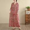 Dimanaf 2025 Women Plus Size Spring Long Dress Loose V-Neck Printing Vintage Casual Floral Oversize Long Sleeve 5059