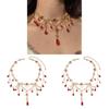 Gothic Necklace Geometric Red Gemstone Pendant With Multilayer Design For Women