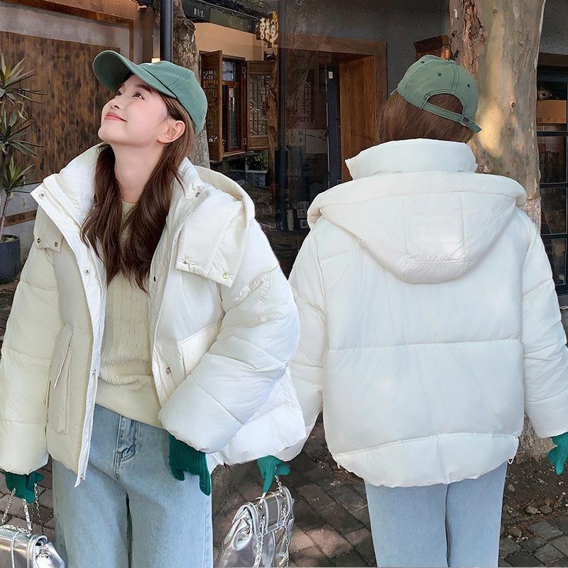 2025 New Down Cotton Jacket Women's Fashion Hooded Short Cotton Jacket Loose Winter Korean Cotton Jacket Thickened Bread Jacket