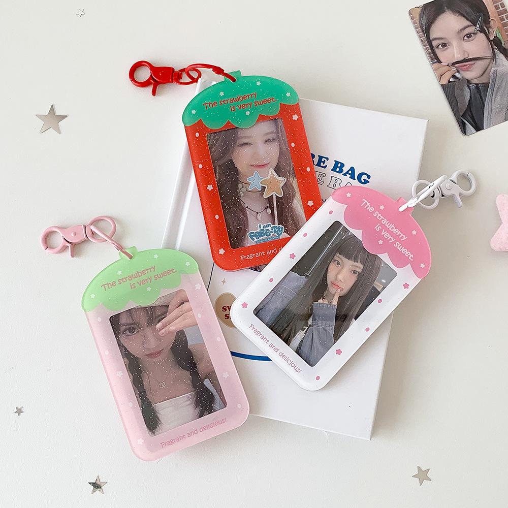 Strawberry Photocard Holder Scratch-Proof Kpop Card Holder Acrylic Card Holder Transparent For Backpack Ornament Girls Bag