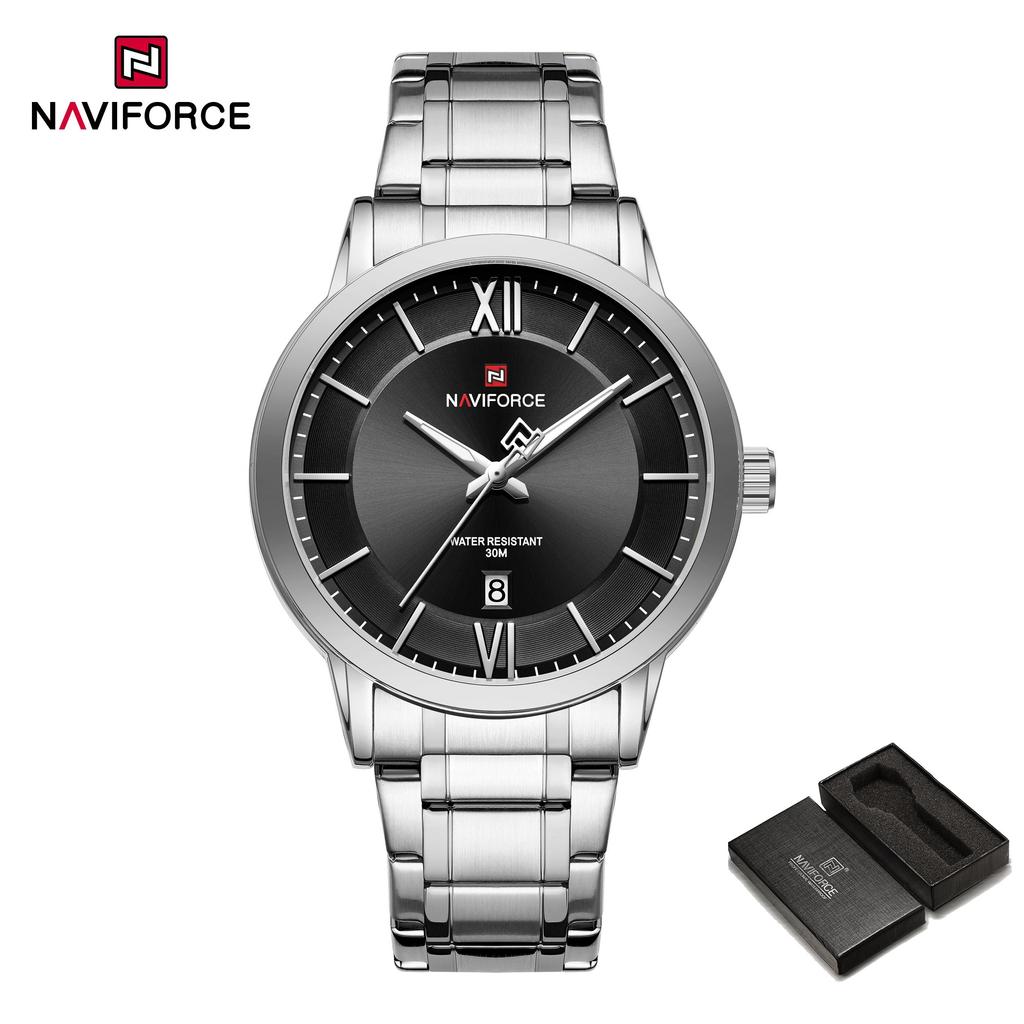 Naviforce Original Simple Quartz Watch for Men Calendar Stainless Steel Strap Waterproof 3ATM Luminous Pointer Business Casual Men Watch NF9254