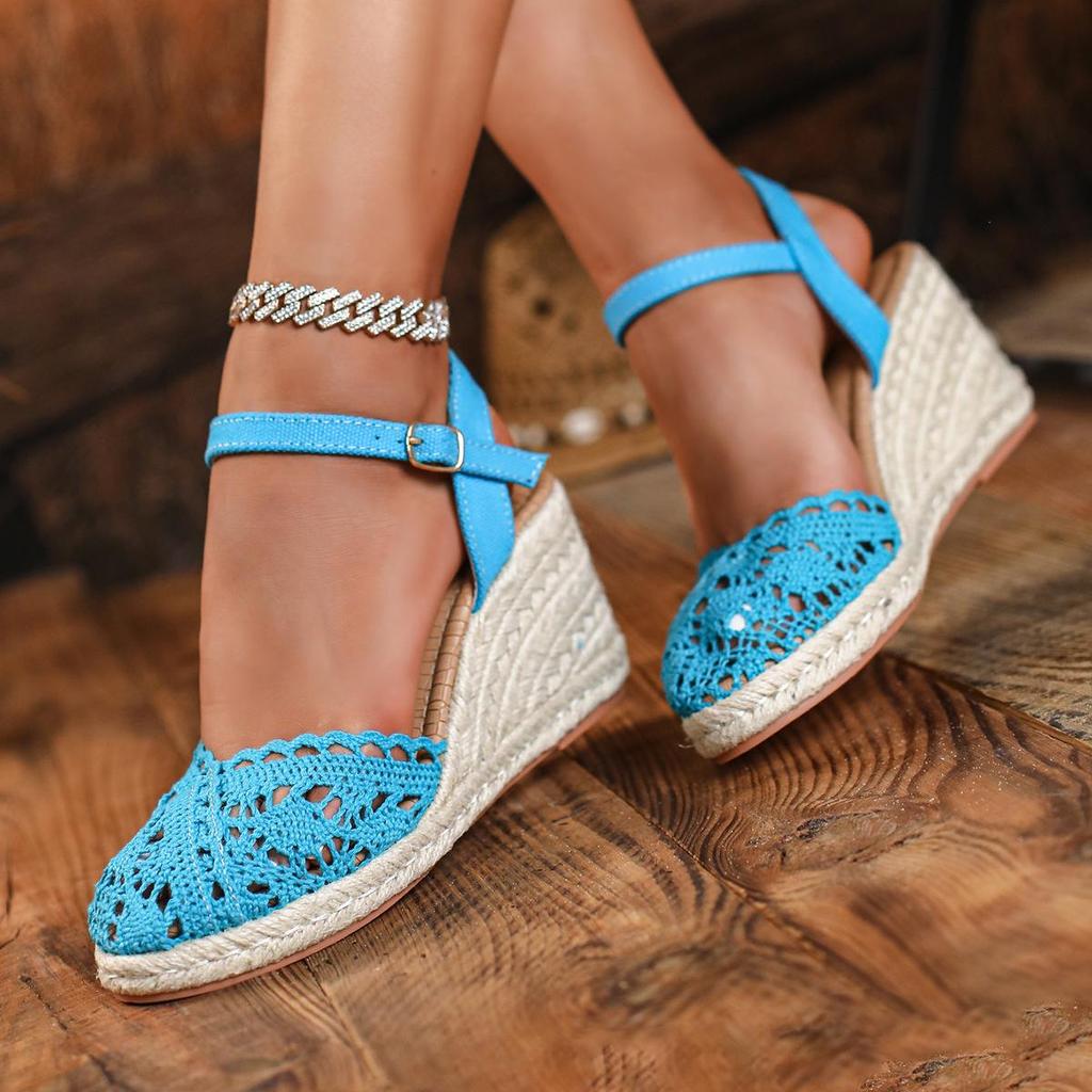 Hot Selling Fashion Closed Toe Wedge Sandals - Thick Sole, Waterproof Platform, Single Strap Espadrille Heel.