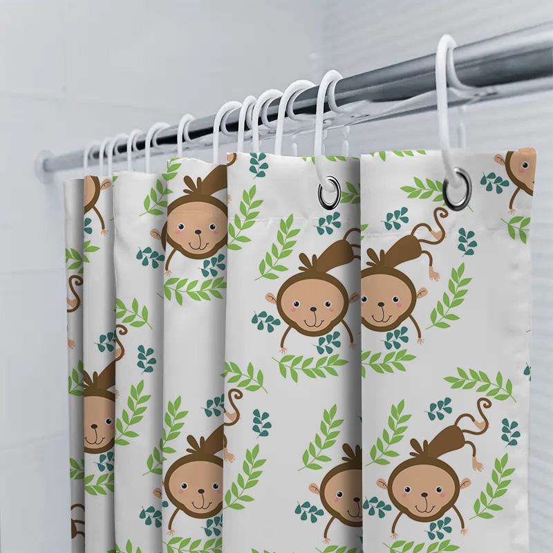 Bathroom Curtain With Cute Monkey Pattern, Waterproof Fabric Shower Rug Cover Decorative Home Accessories