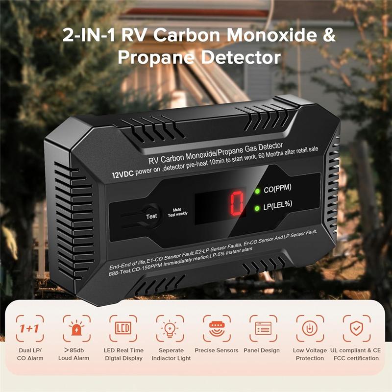 UI-Carbon Monoxide Propane Gas Leak Detector Dual LP/CO Gas Alarm For RV And Home Use-12V DC RV Propane