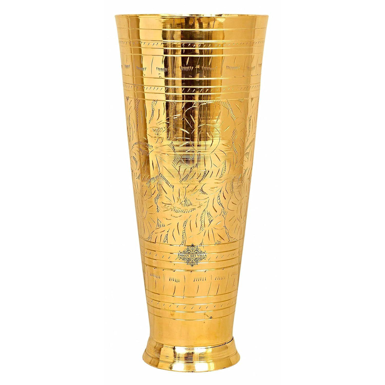 

Латунный стакан для ласси с тиснением, посуда и столовая посуда для ласси, молока и воды, высота - 10 дюймов, объем - 1600 мл