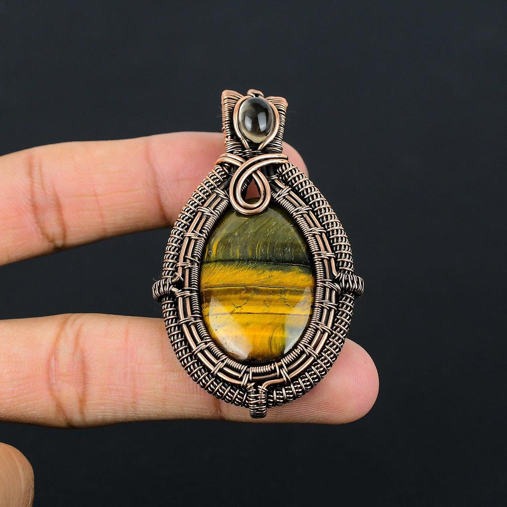 Bumblebee Jasper Gemstone Pure Copper Wire Wrapped Handmade Pendant Jewelry For Gift