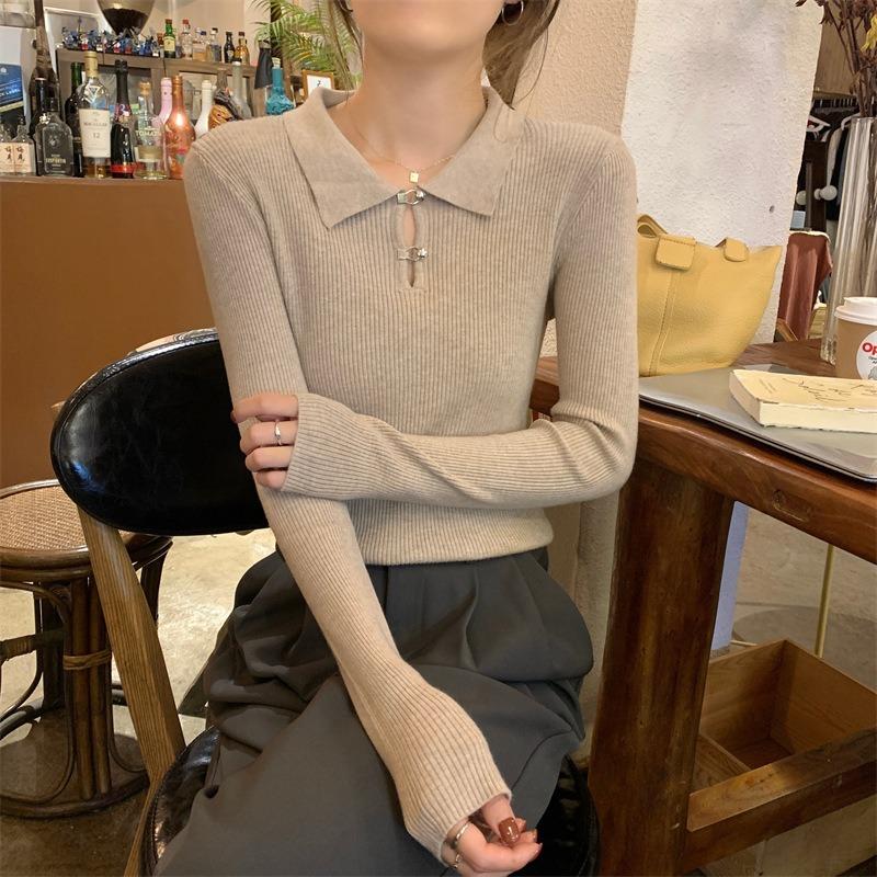 

Bottom shirt women s new slim-fit design sense inside knitted sweater lo collar top average size [recommended 80-60kg]