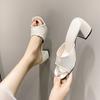 The 2025 Summer New Women's Square-toed Open-toe Slippers, Casual Thick-heeled Mid-heeled Fashionable One-line Flip-flops