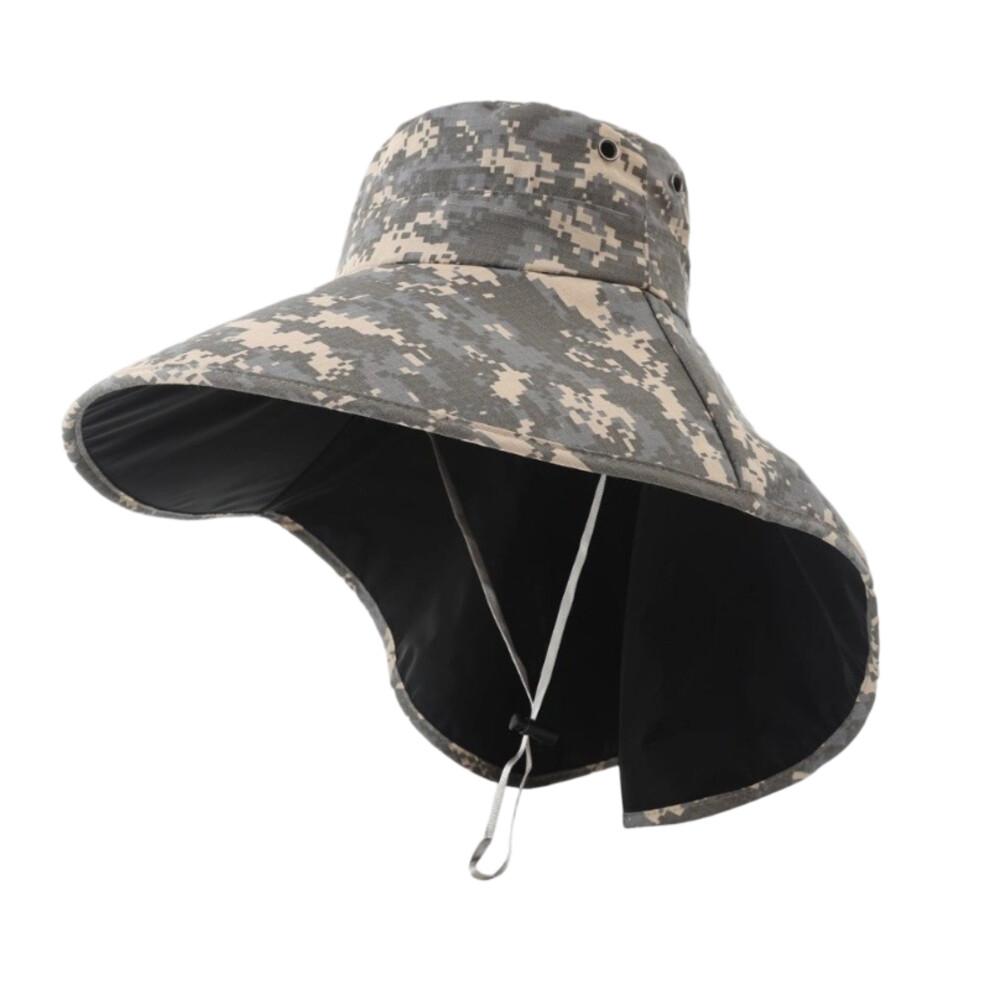 (M, Gray) Men Sun Hat, Camouflage Wide Brim Bucket Hat Sun Protection Hat Summer Cap for Outdoor Camping