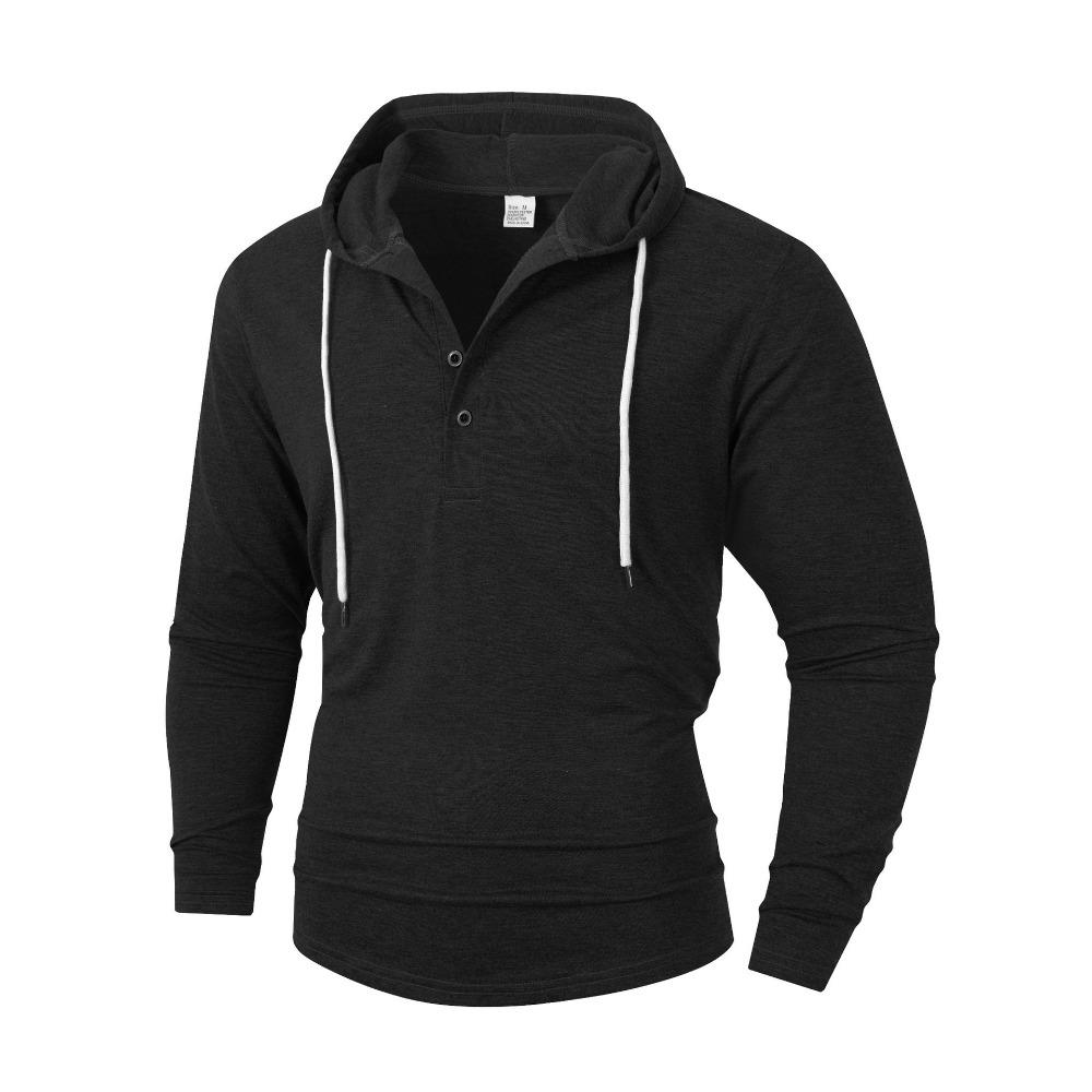 Erkek Spor, Günlük ve Fitness Kapüşonlu Düğmeli Uzun Kollu Tişört ve Kapüşonlu Sweatshirt