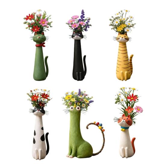 Handcrafted Quirky Cat Vase Whimsical Resin Cat Shaped Flower Vase for Flowers Pampas Grass Funny Kitty Ornament for Home Office Shelf Decor Gift