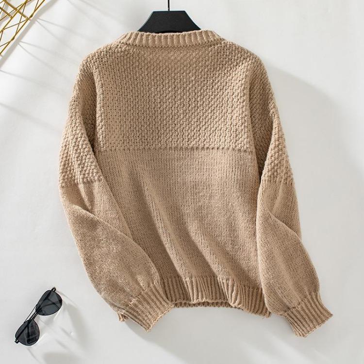 Autumn Winter Vintage Knitwear Sweater Loose O Neck Pullover Top Long Sleeve Solid Color