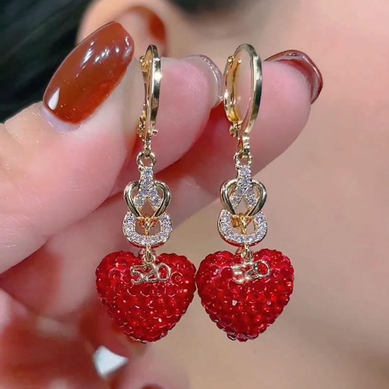 Luxury Red Diamond Heart Ear Cuffs: Elegant, Unique Earrings for Women