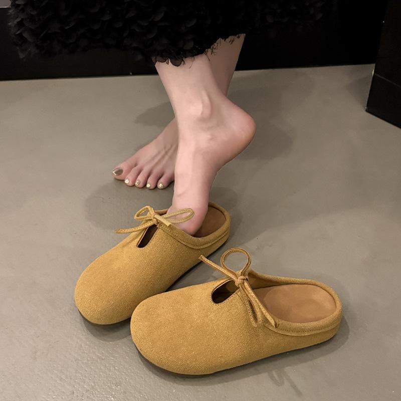 Japanese Small Fresh Mori Suede Slippers Women's 2025 Autumn New Outer Wear Lace-up Lazy Muller Thick-bottomed Bag Head Drag